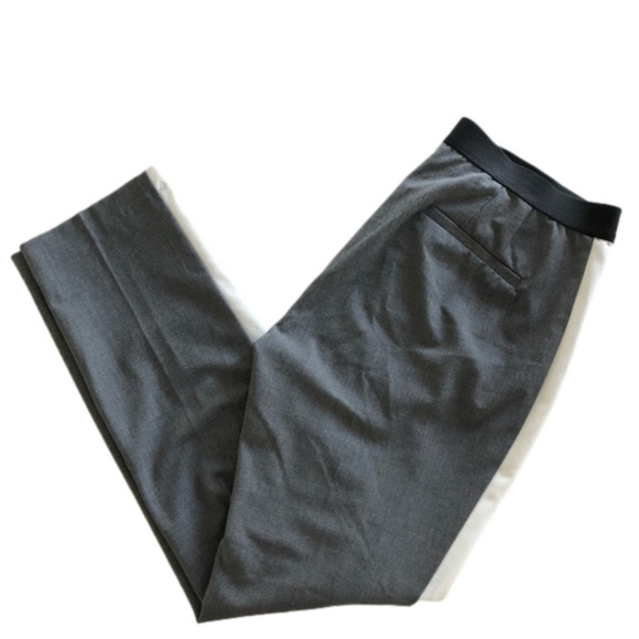 ZARA Gray pants. White stripe cropped Gray Ankle trousers, Size Large. Stretch - Picture 2 of 14